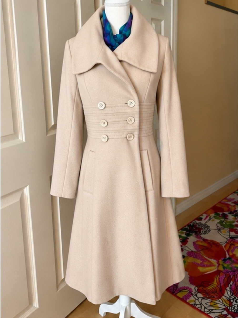 Pelle Studio Women's  Midi Flared Coat in Beige Size Small Like New